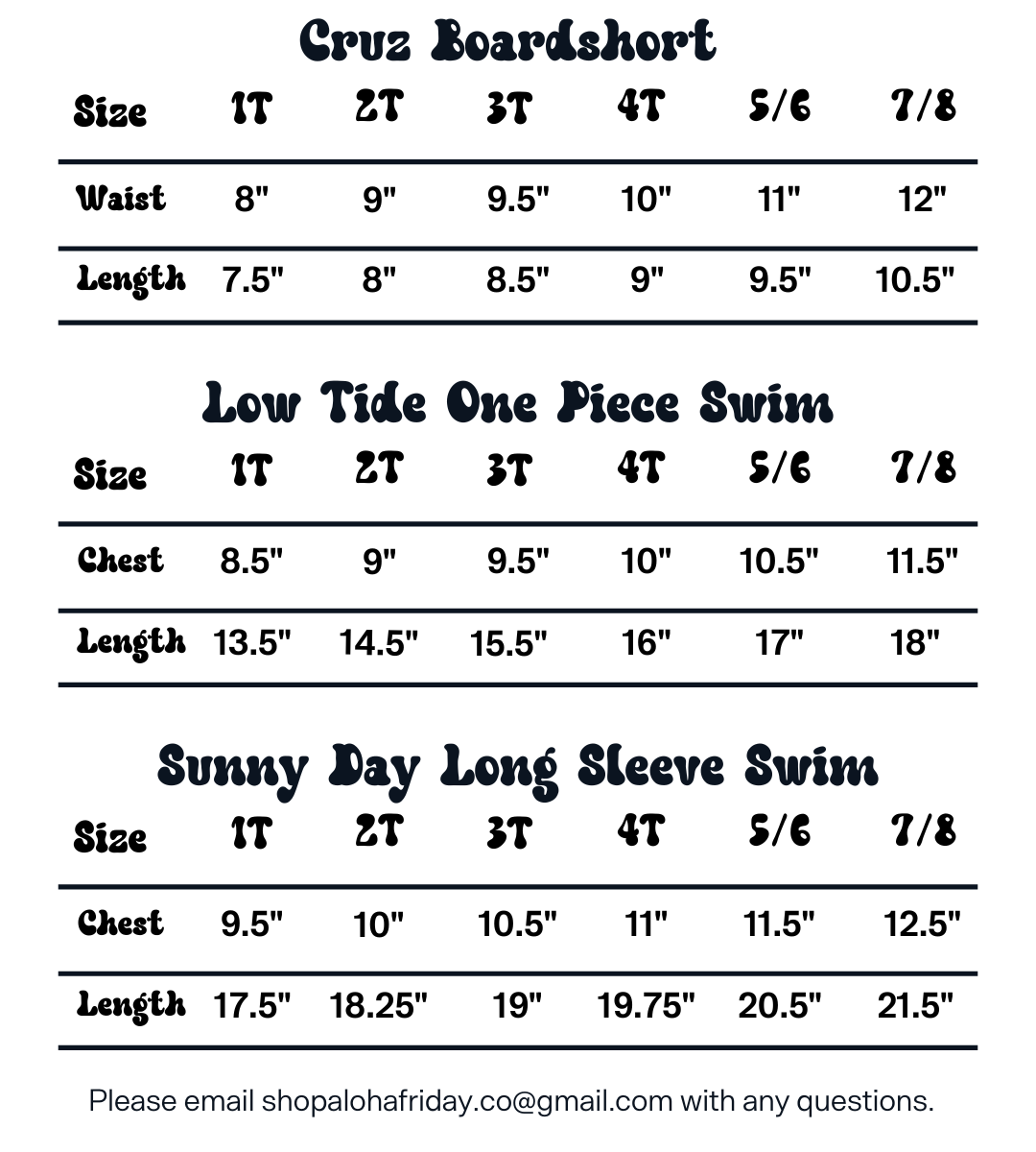 Size Chart Aloha Friday